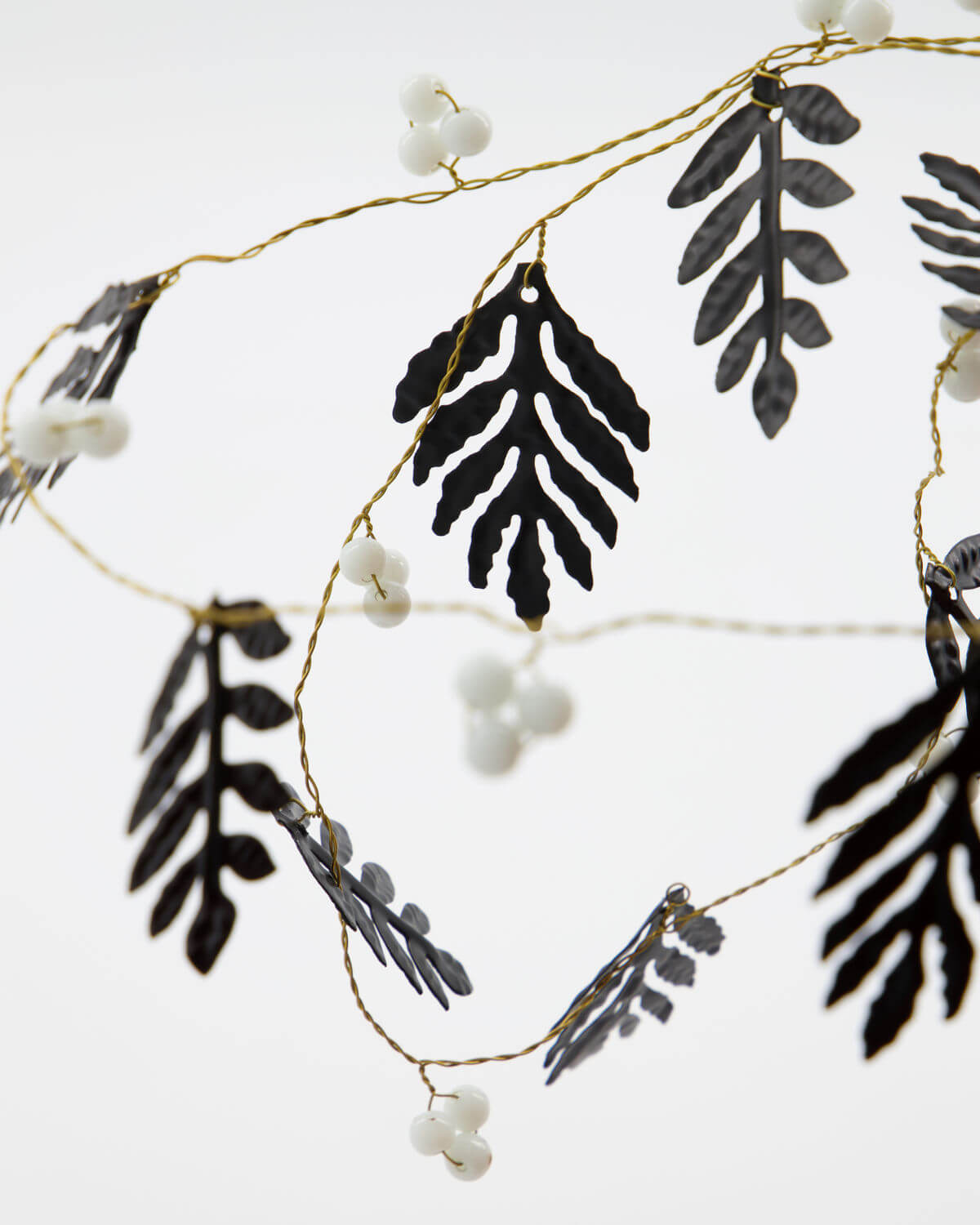 47 Black & White Wired Fabric & Felt Leaf Garland