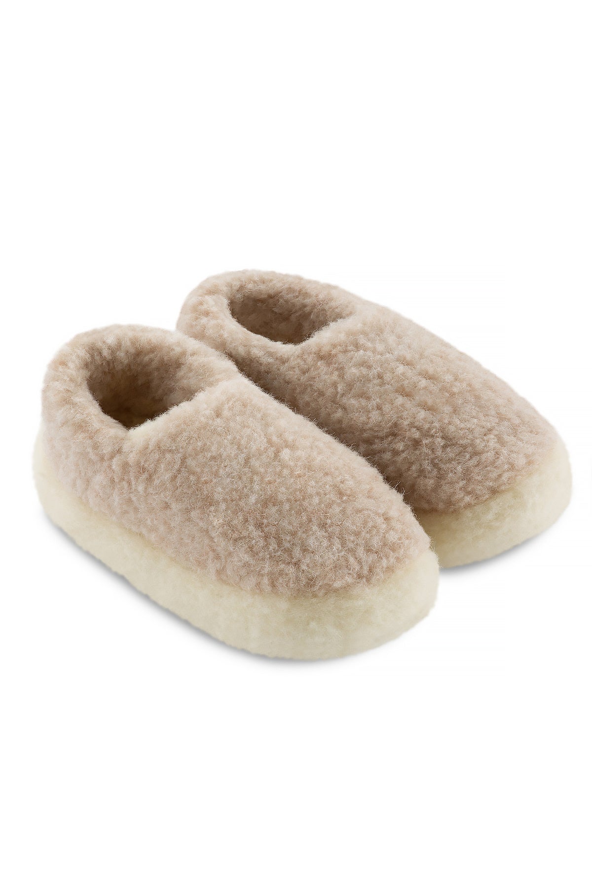 Yoko Wool Full Slippers in Beige Merino Wool