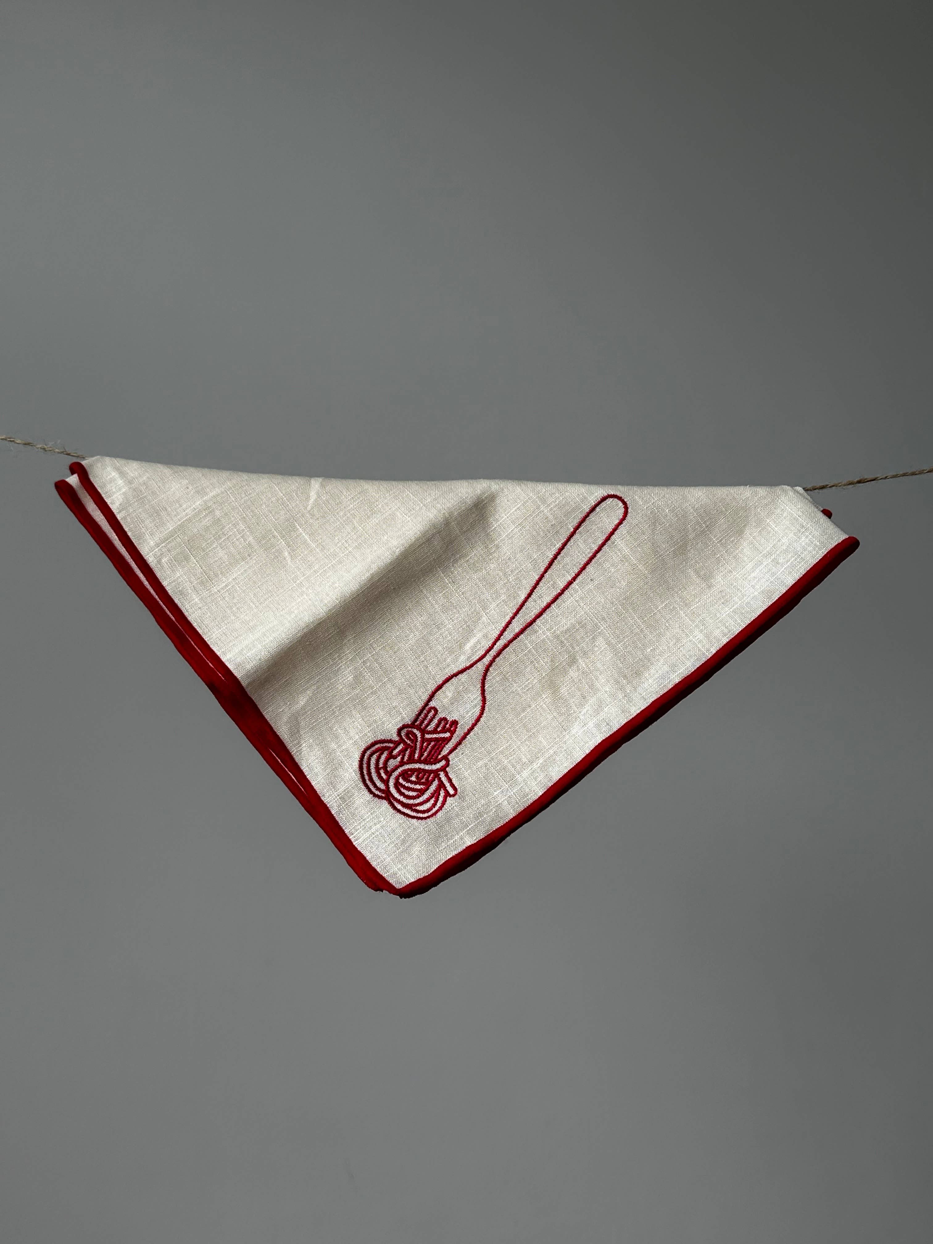 MAEGEN Embroidered Linen Blend Napkin Pair - Spaghetti