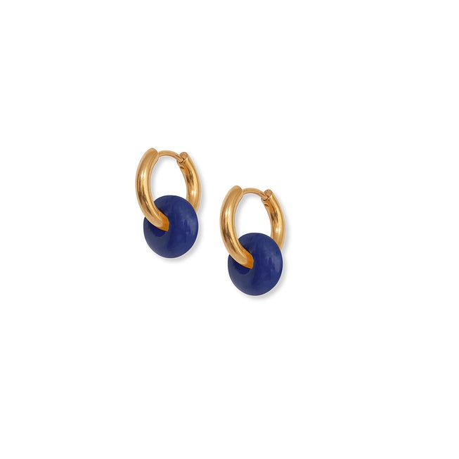 Blue Agate & Gold Hoop Earrings by A Weathered Penny