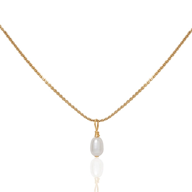 Pearl Droplet Necklace in Gold by A Weathered Penny