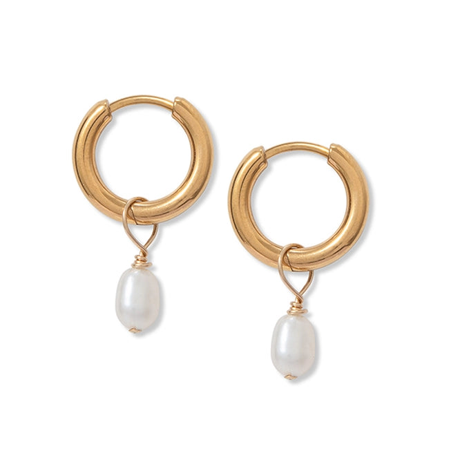 Tiny Pearl Hoop Earrings in Gold by A Weathered Penny