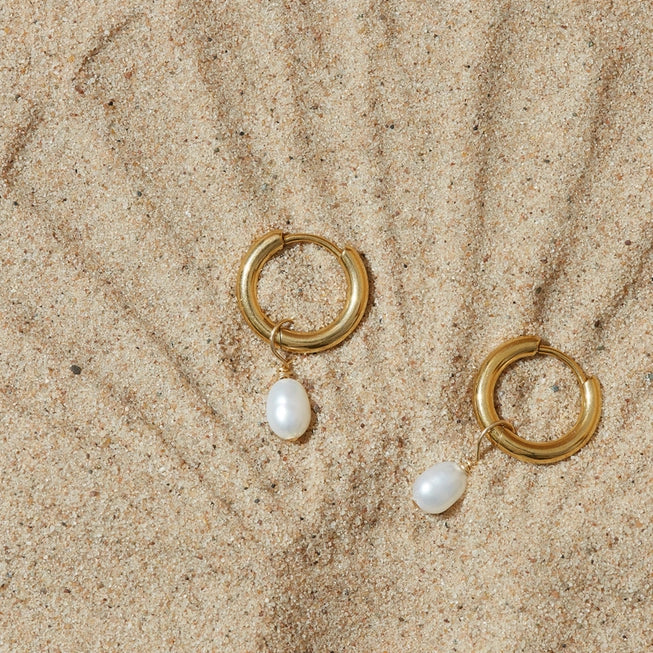 Tiny Pearl Hoop Earrings in Gold by A Weathered Penny