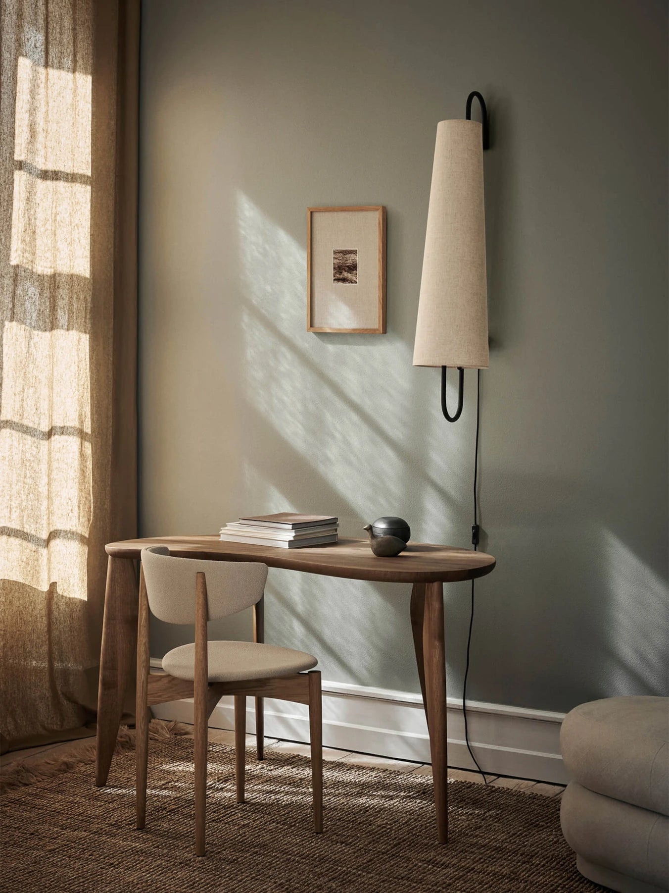 Acona Wall Lamp in situ with a desk by ferm Living at Lifestory