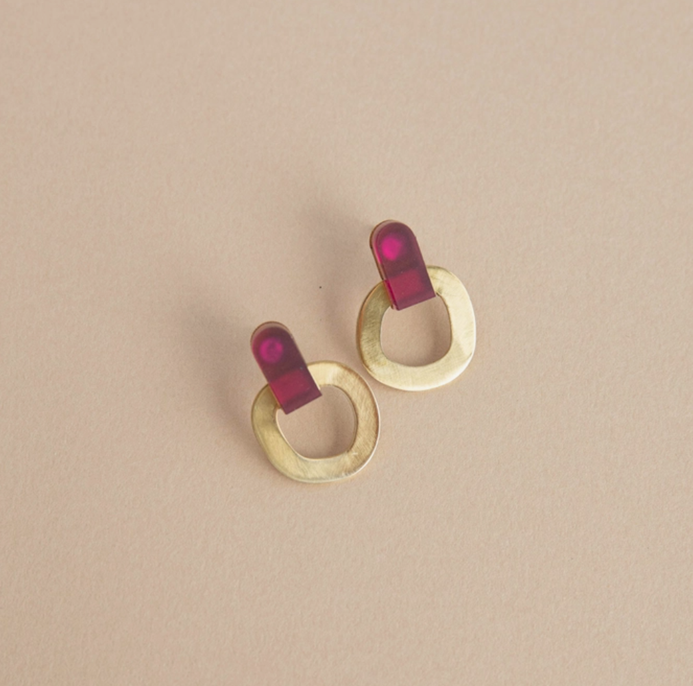 Around Stud Earrings in Acrylic, Brass & Wood by Pepper You - Lifestory