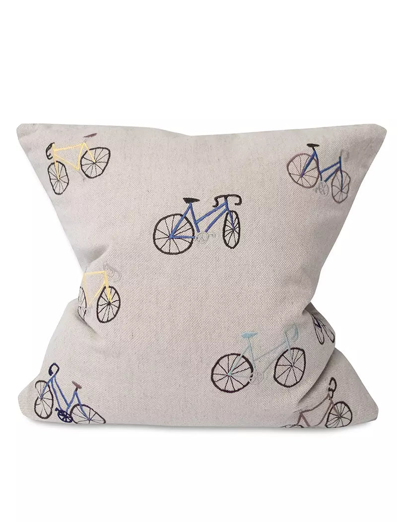 Bicycles Embroidered Cushion | With Inner | by Fine Little Day