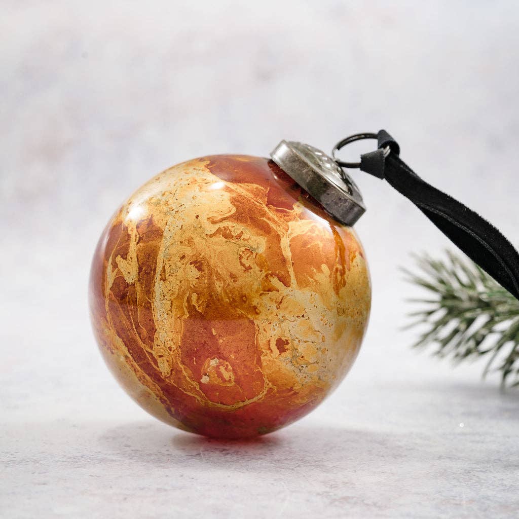 Metallic marble hanging glass bauble  in copper
