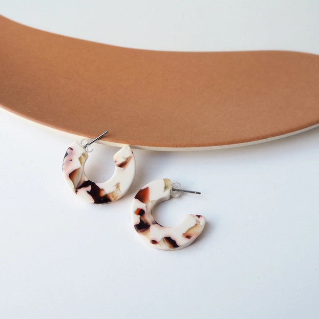 Cocoa Marble Mini Flat Hoop Earrings | by Custom Made