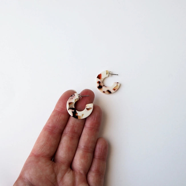 Cocoa Marble Mini Flat Hoop Earrings | by Custom Made