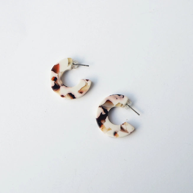 Cocoa Marble Mini Flat Hoop Earrings | by Custom Made