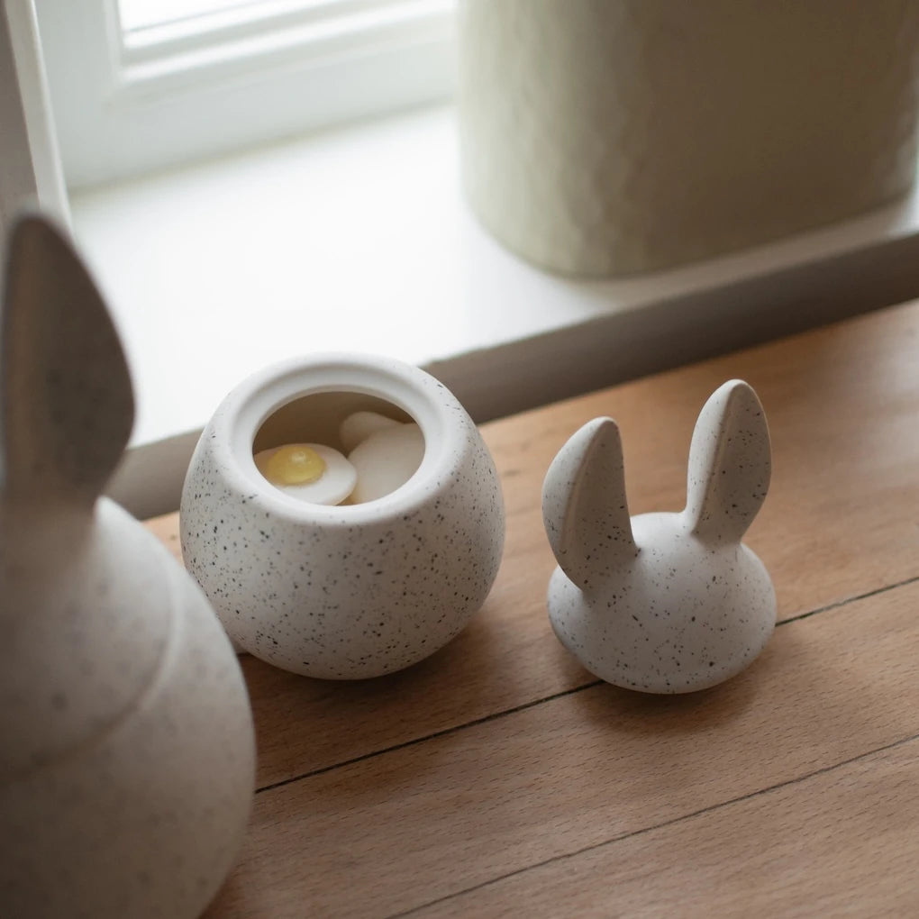 Eating Rabbit | Small Lidded Bowl | White Dot | by DBKD