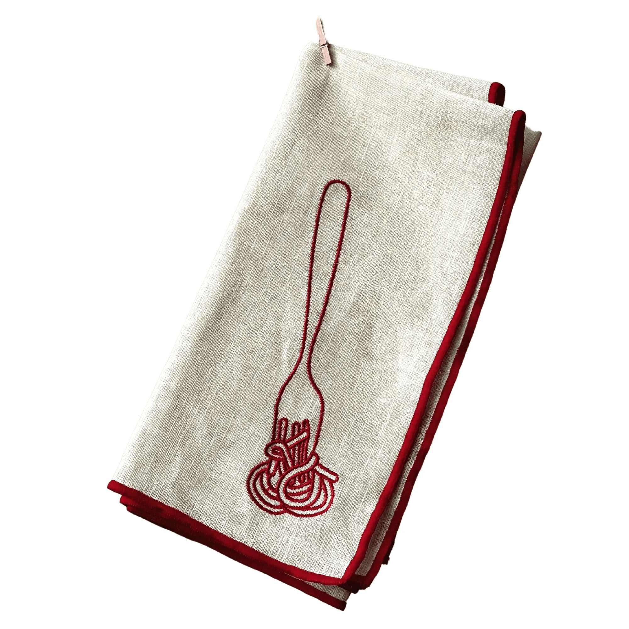 MAEGEN Embroidered Linen Blend Napkin Pair - Spaghetti | Lifestory