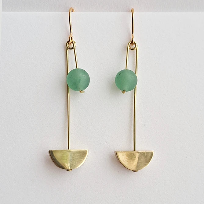 Form Coiled Brass, Crescent & Bead Earrings | by brass+bold - Lifestory