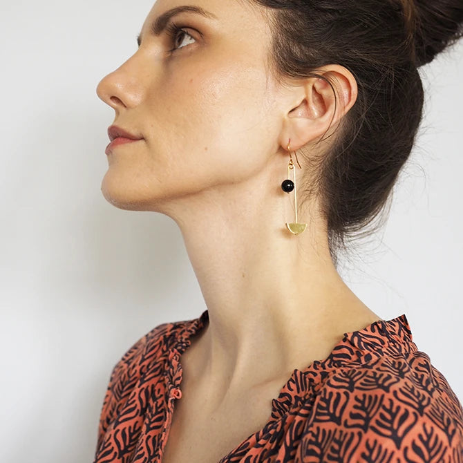 Form Coiled Brass, Crescent & Bead Earrings | by brass+bold - Lifestory