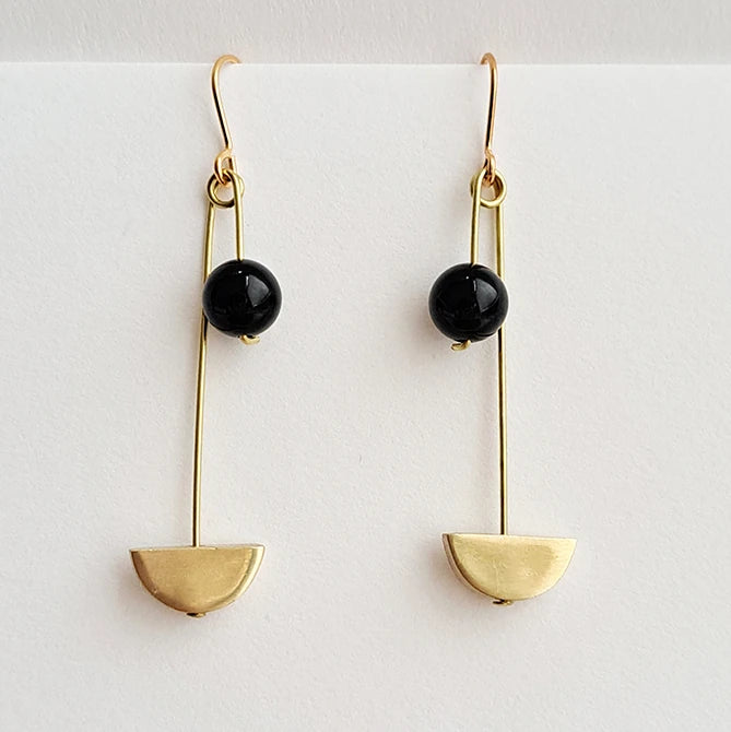 Form Coiled Brass, Crescent & Bead Earrings | by brass+bold - Lifestory