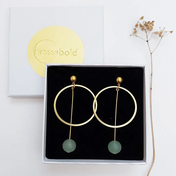 Form Large Brass Circle & Stone Earrings | by brass+bold - Lifestory