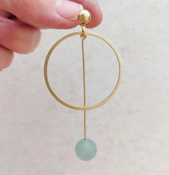 Form Large Brass Circle & Stone Earrings | by brass+bold - Lifestory