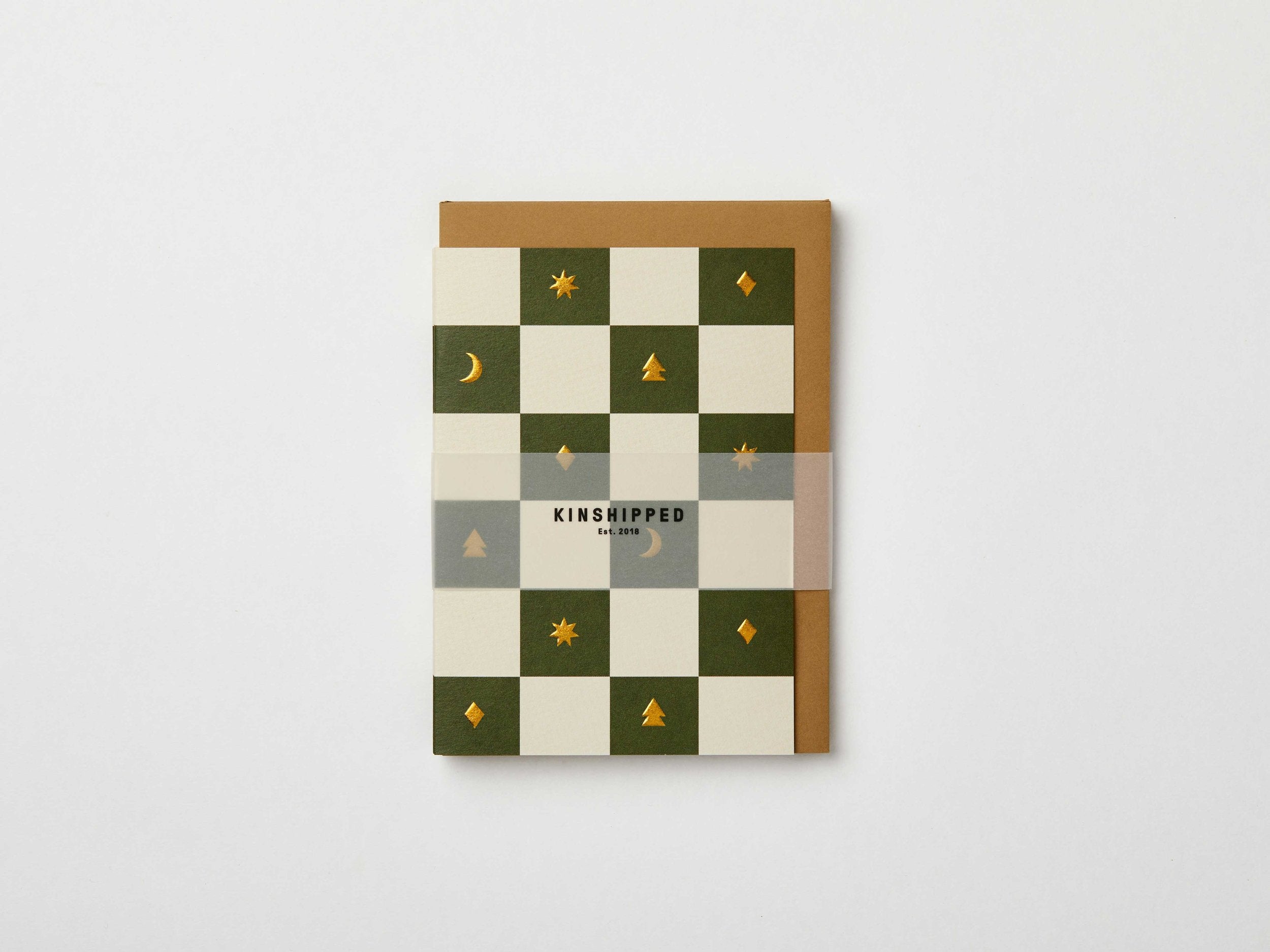 Green Christmas Checkerboard Card | Blank | by Kinshipped - Lifestory