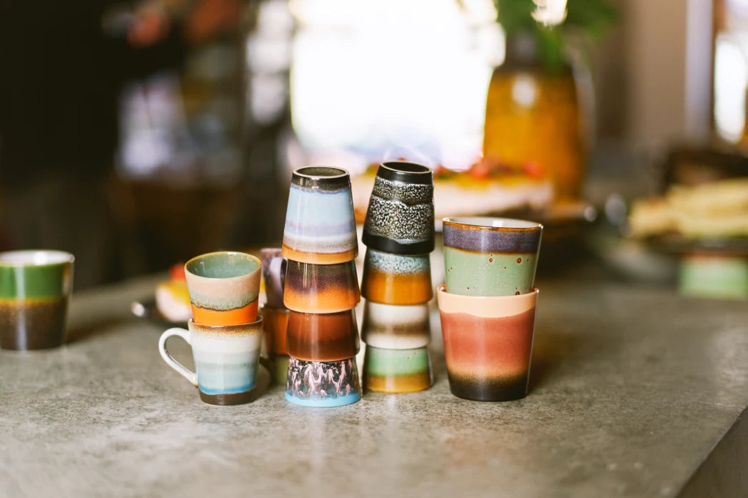 Set of 6 Grounding Coffee Mugs by HKLIVING on a counter top - Lifestory