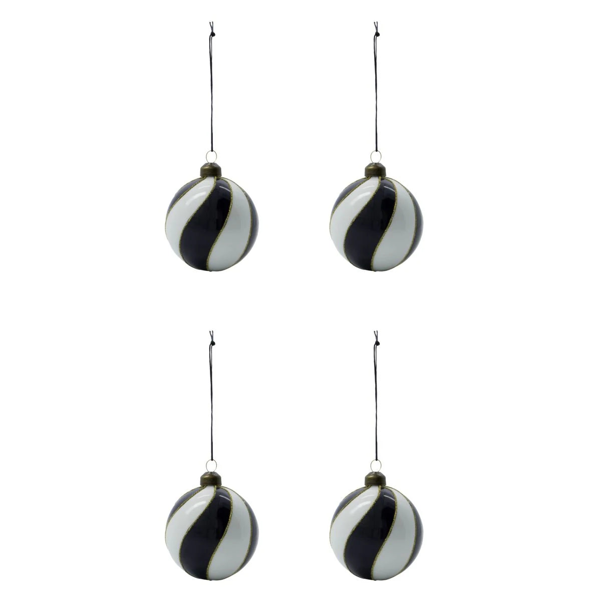 House Doctor Set of 4 Glass 'Coil' Hanging Ornaments in Black & White | Lifestory