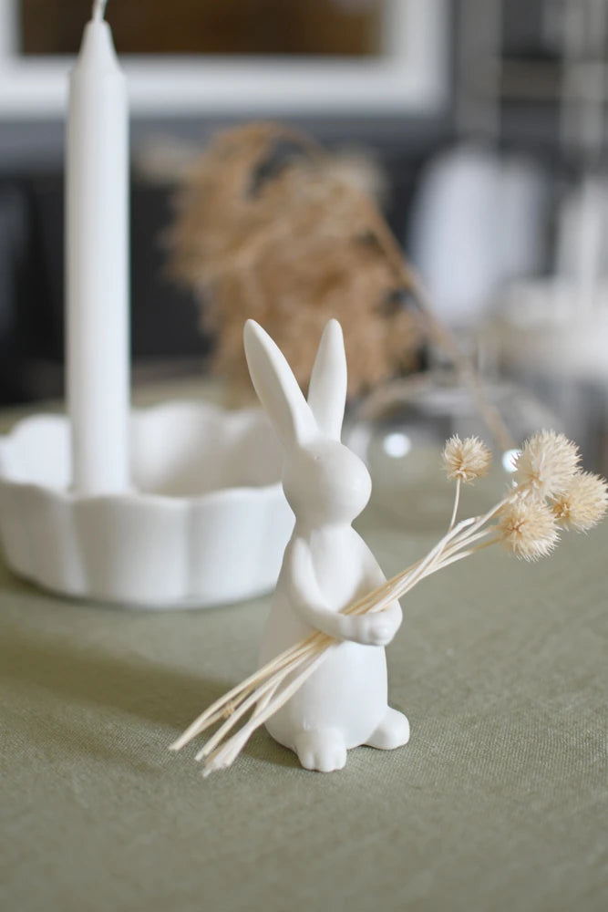 Ida Ceramic Rabbit Ornament with Holder in Matte White by Storefactory