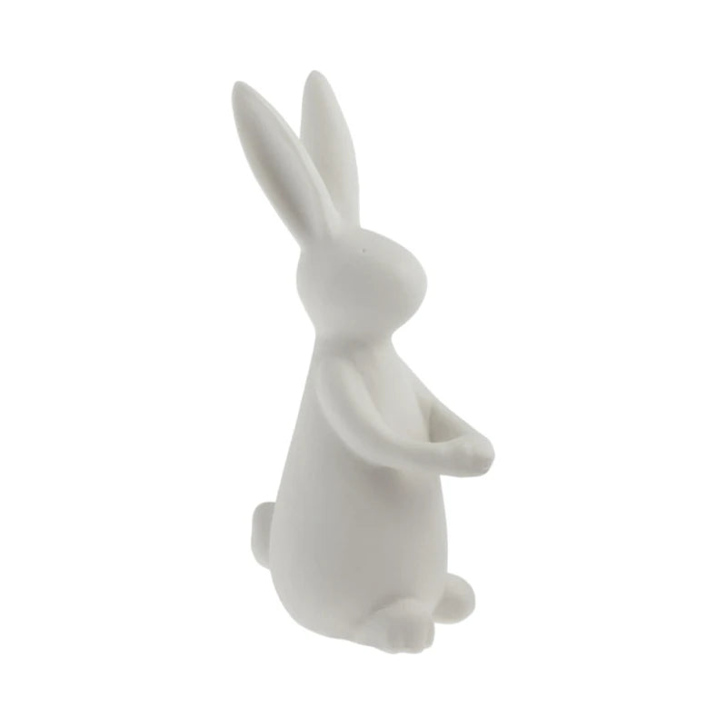 Ida Ceramic Rabbit Ornament with Holder in Matte White by Storefactory