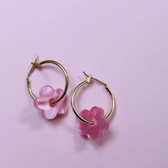 Jules & Clem Colourful Flower Hoop Earrings in Perspex & Gold Plate