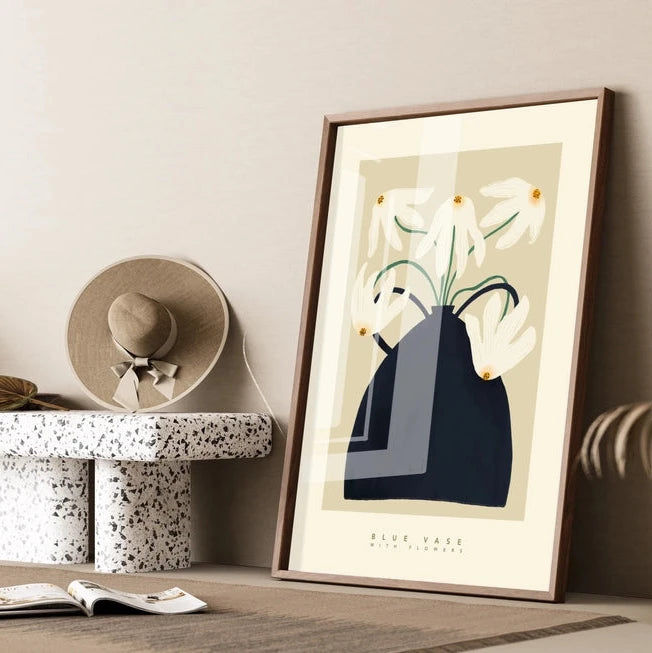 Kate Fox 'Blue Vase White Flowers' Unframed Print - A3