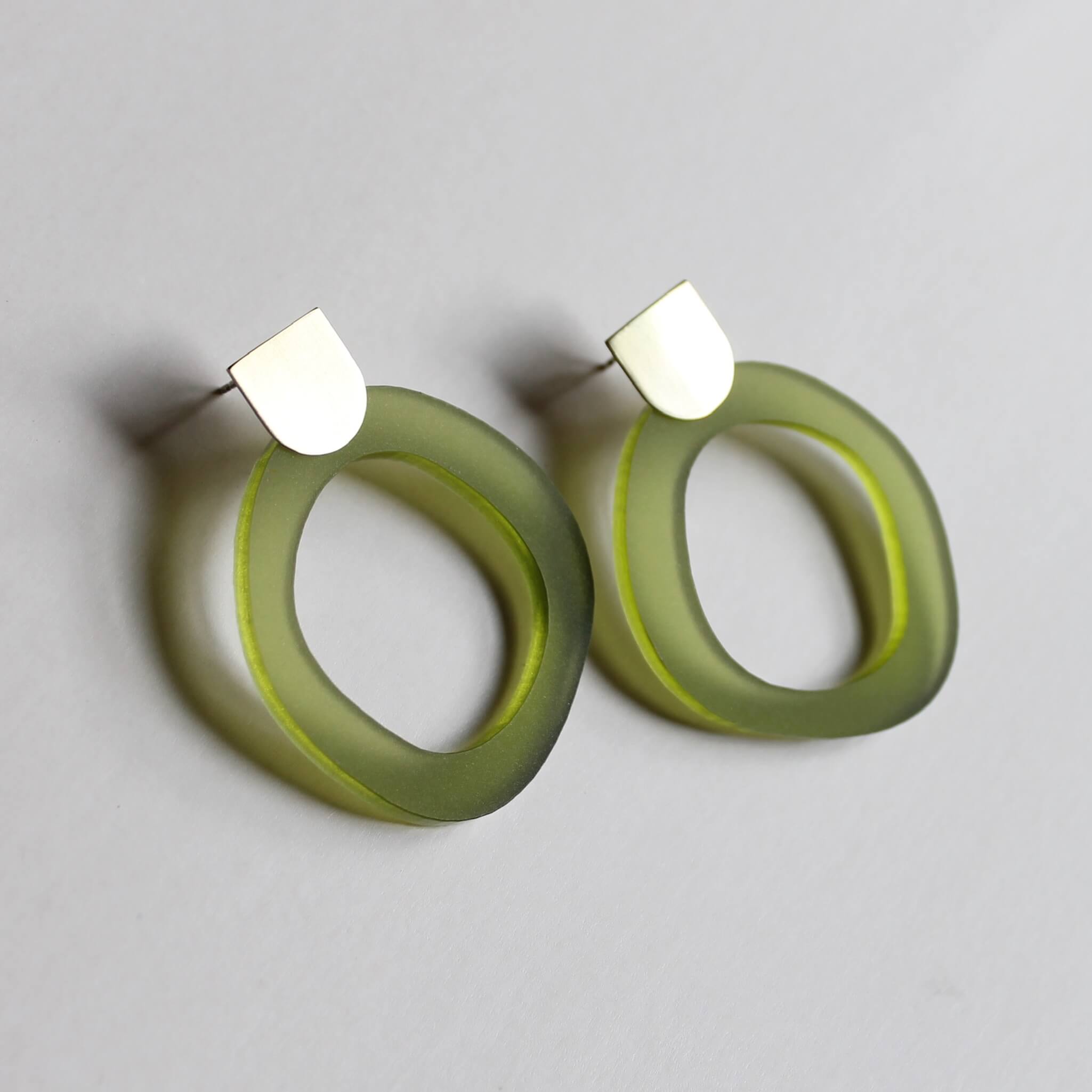 Pebble Stud Earrings | Olive | Perspex & Brass | by Jules & Clem - Lifestory