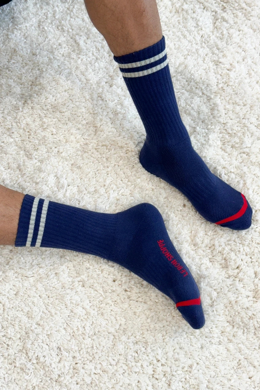 Unisex Extended Boyfriend Socks in Navy by Le Bon Shoppe