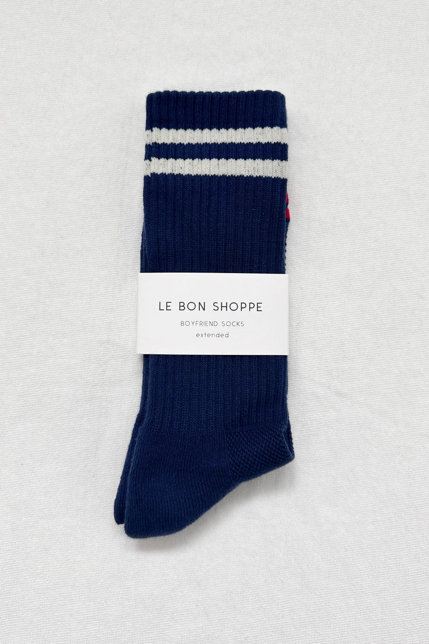 Unisex Extended Boyfriend Socks in Navy by Le Bon Shoppe