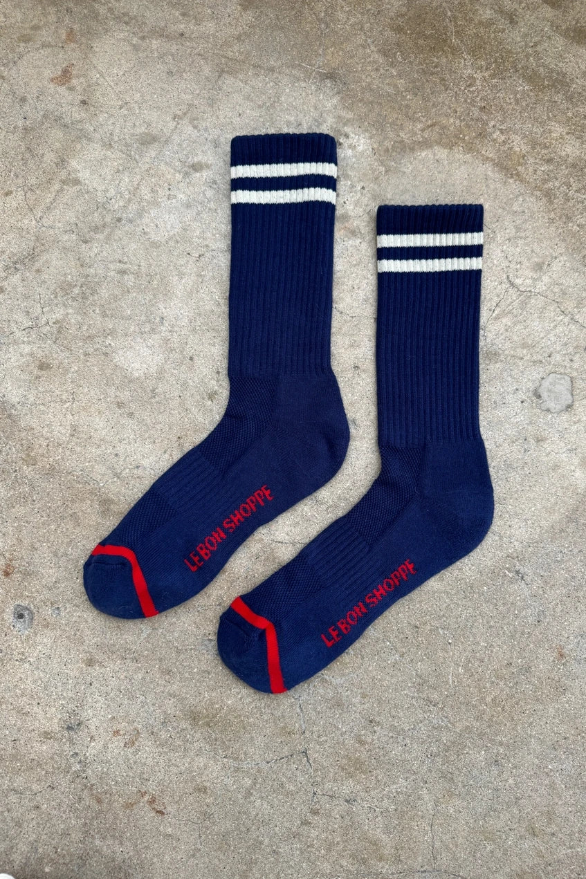 Unisex Extended Boyfriend Socks in Navy by Le Bon Shoppe | Lifestory