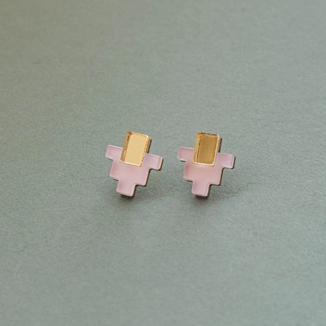 Life Stud Earrings in Acrylic, Brass & Wood by Pepper You - Lifestory