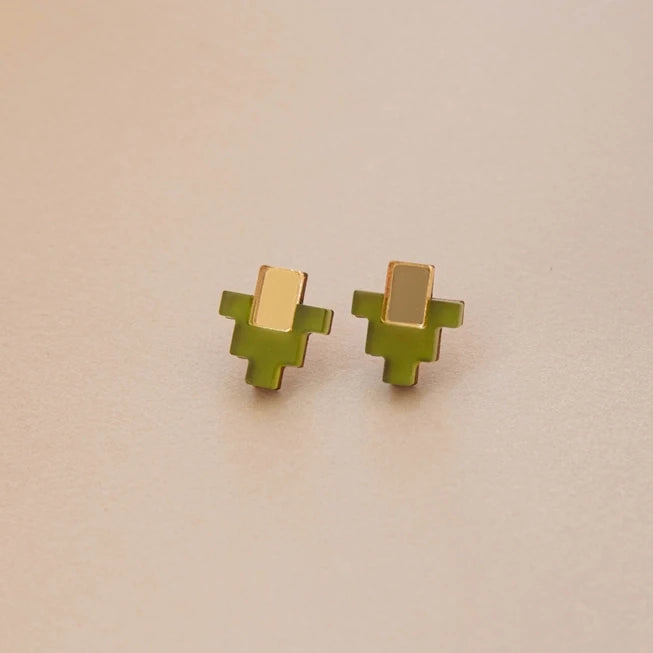 Life Stud Earrings in Acrylic, Brass & Wood by Pepper You - Lifestory