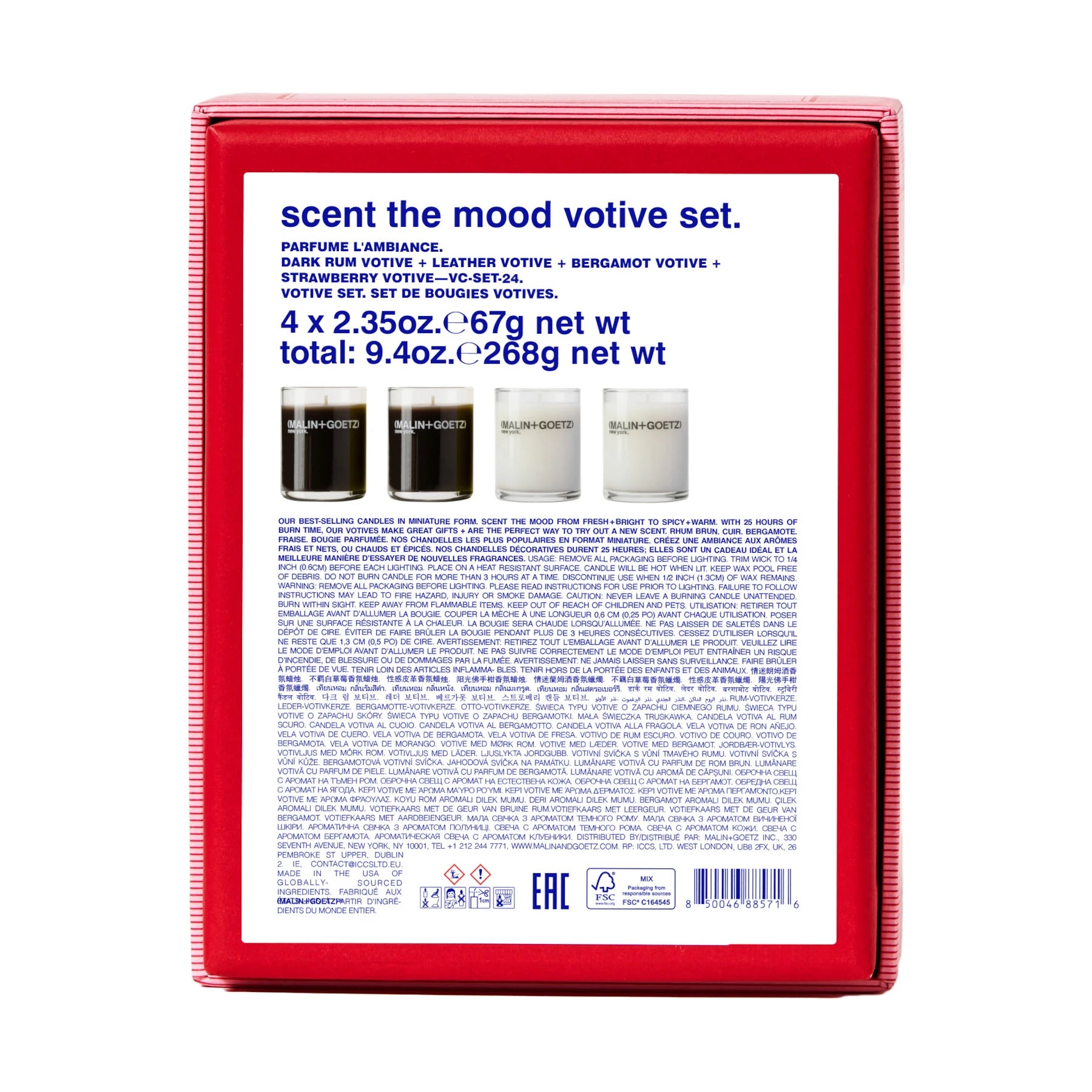 Malin and Goetz Scent The Mood votive gift set box packaging reverse listing box contents