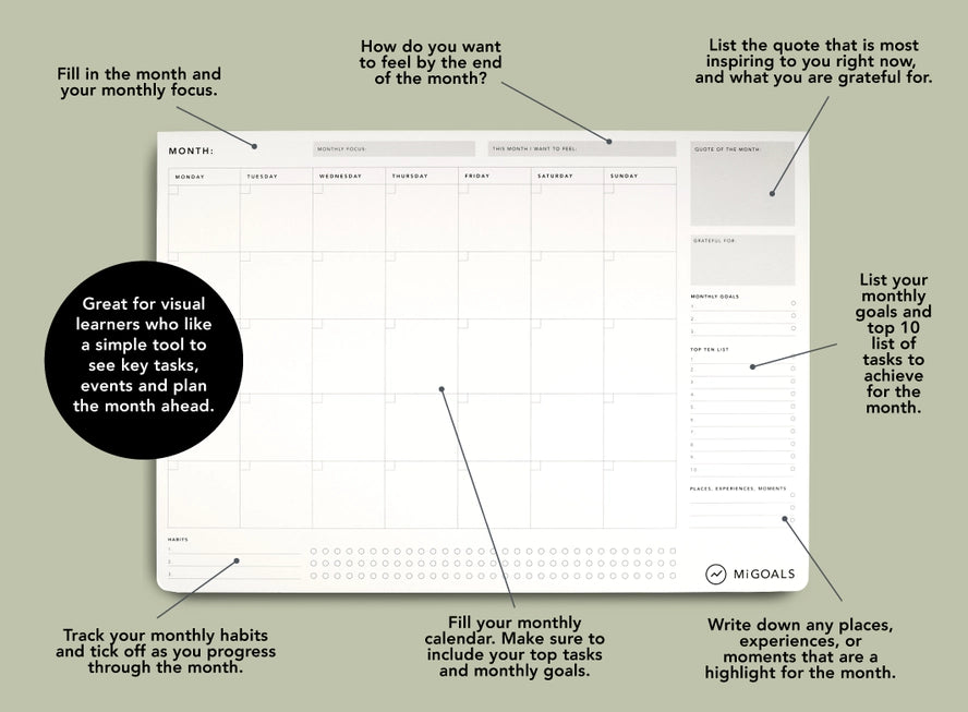 A3 Month-to-view Productivity Pad by MiGoals