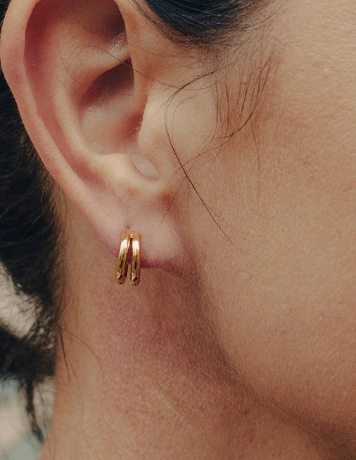 Double Layered Huggie Hoop Earrings - Water Resistant Gold Plating by Nordic Muse