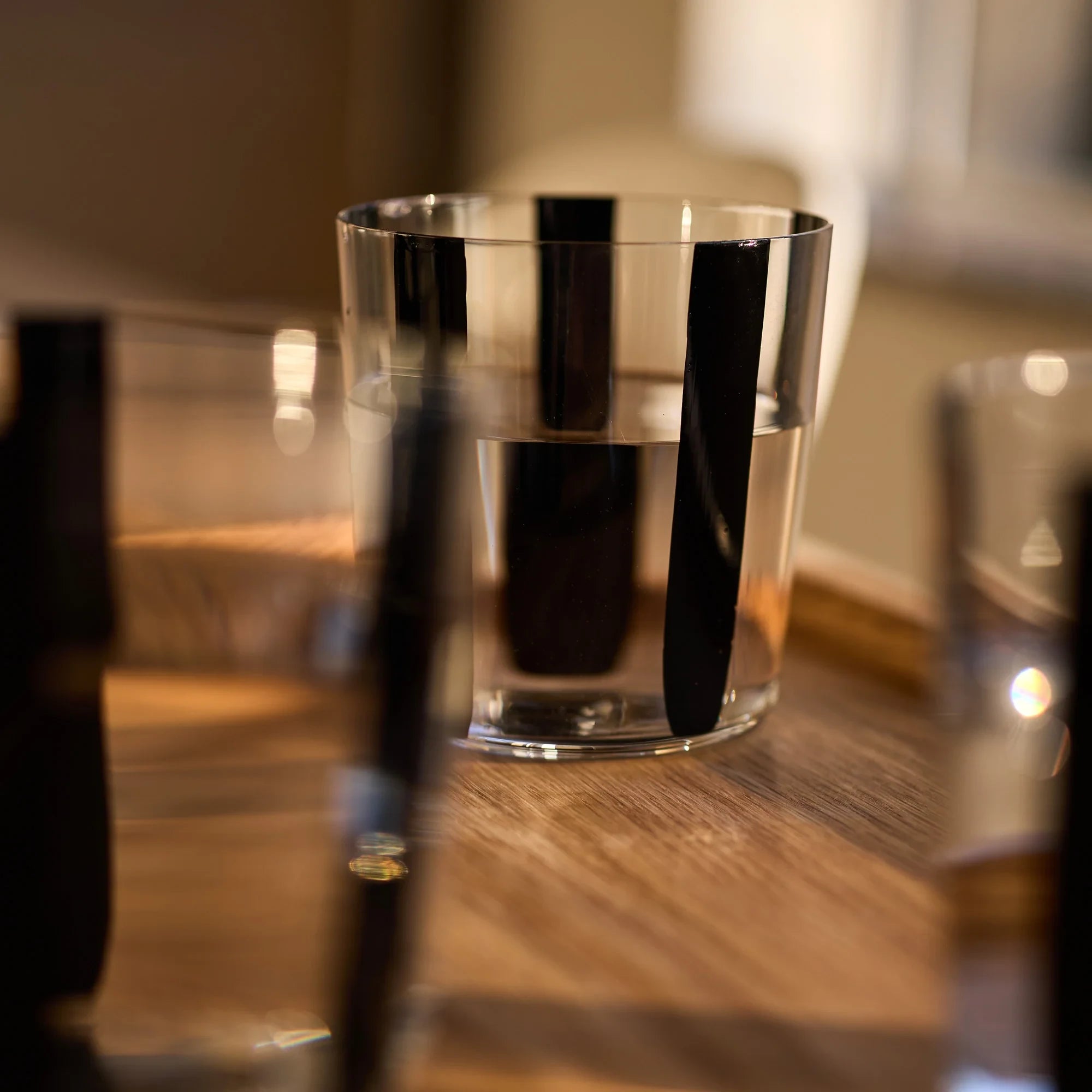 Nova Stripe Low Glass Tumbler Set of 4 in black by The Conran Shop