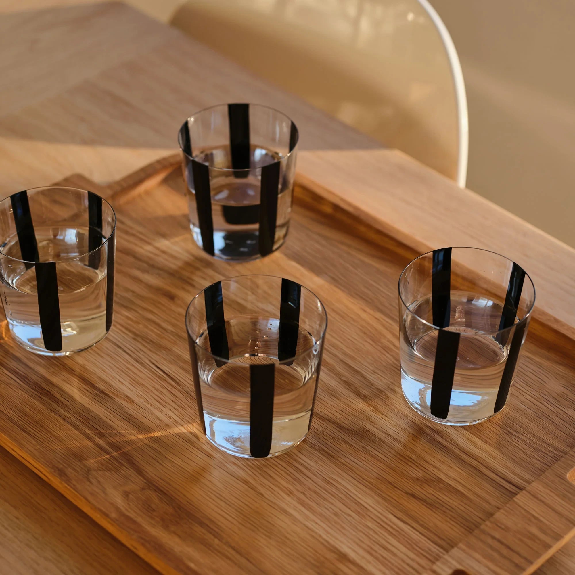 Nova Stripe Low Glass Tumbler Set of 4 in black by The Conran Shop