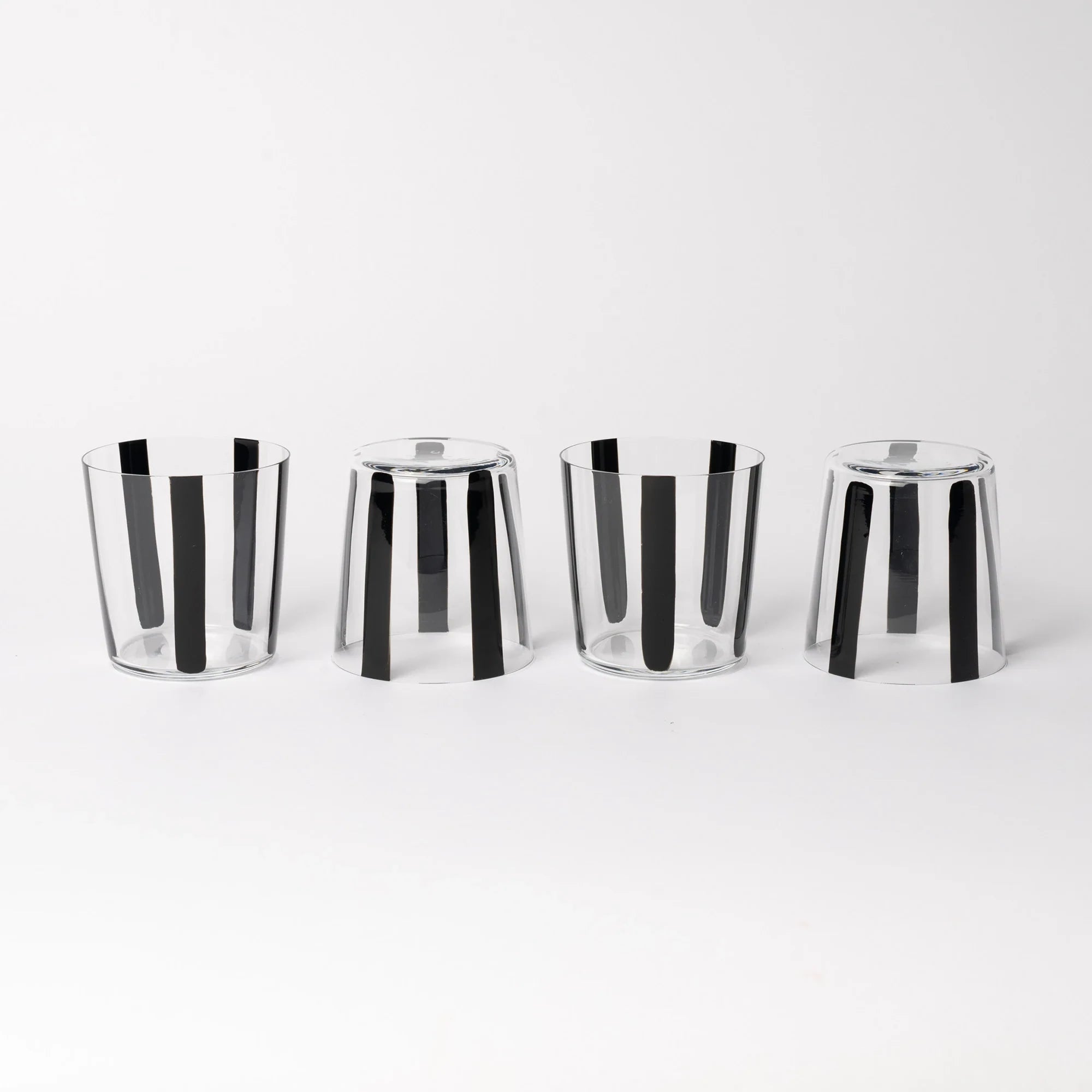 Nova Stripe Low Glass Tumbler Set of 4 in black by The Conran Shop