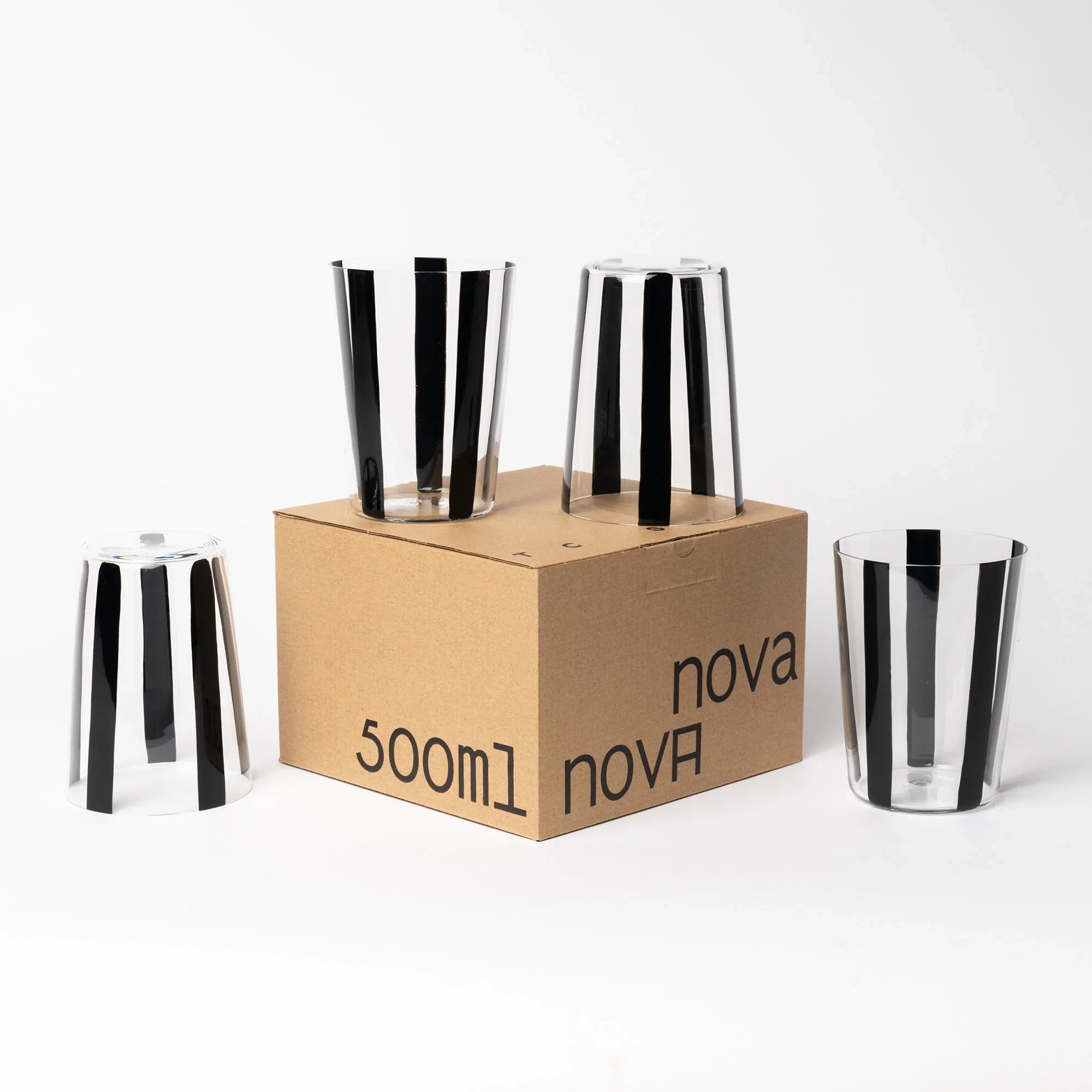 Nova Stripe Tall Glass Tumbler Set of 4 in Black with Gift Box by The Conran Shop at Lifestory