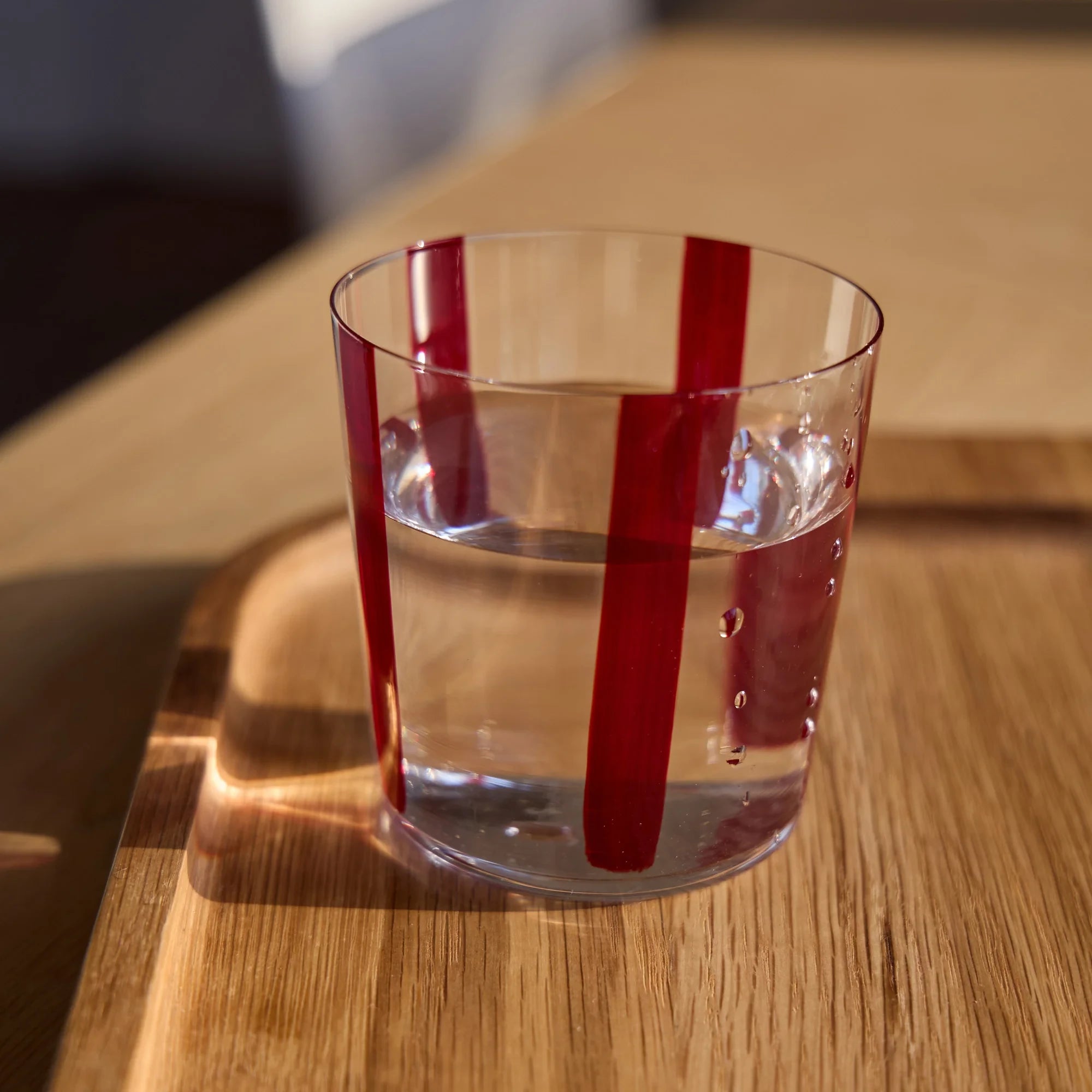 Nova Stripe Low Glass Tumbler Set of 4 in burgundy by The Conran Shop