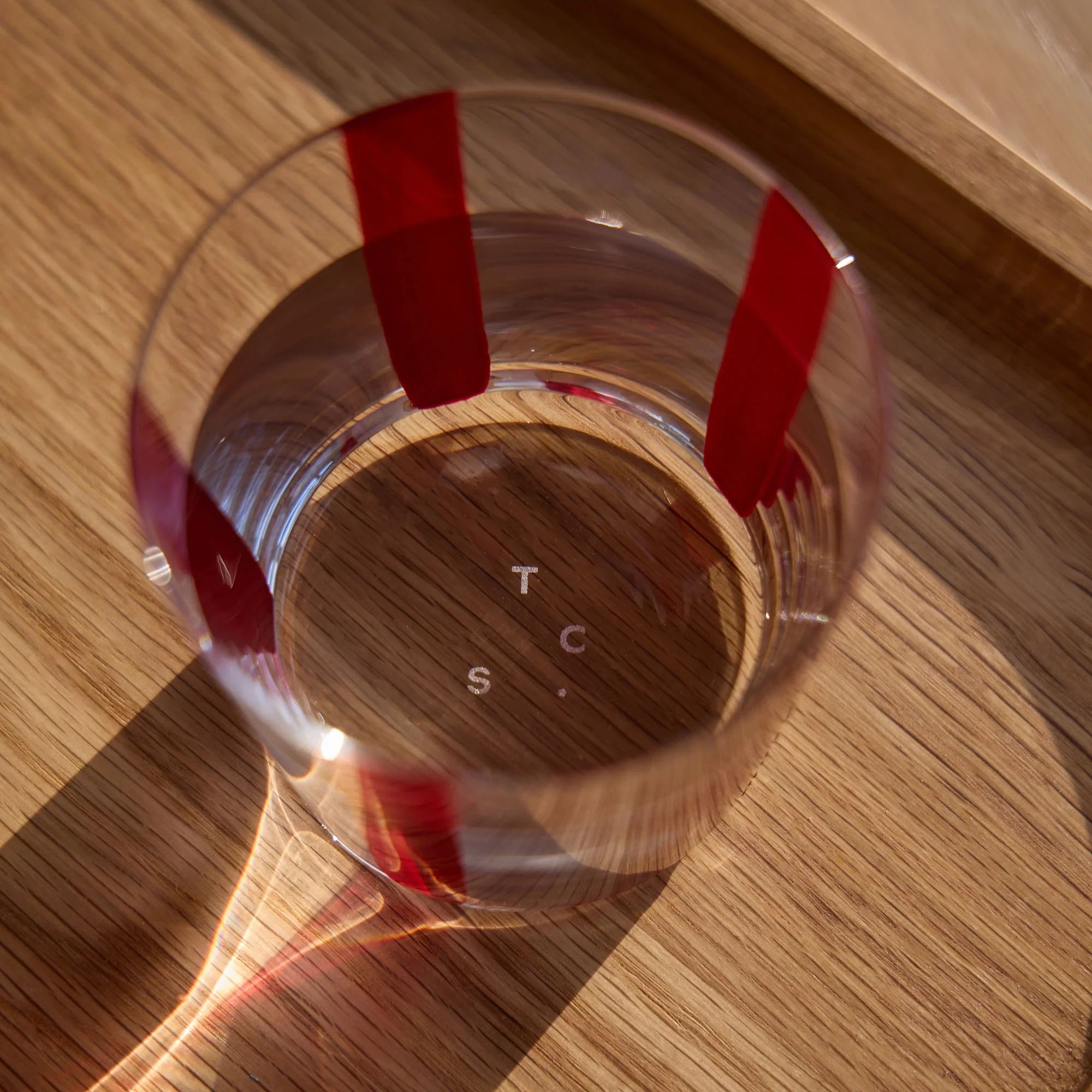 Nova Stripe Low Glass Tumbler Set of 4 in burgundy by The Conran Shop