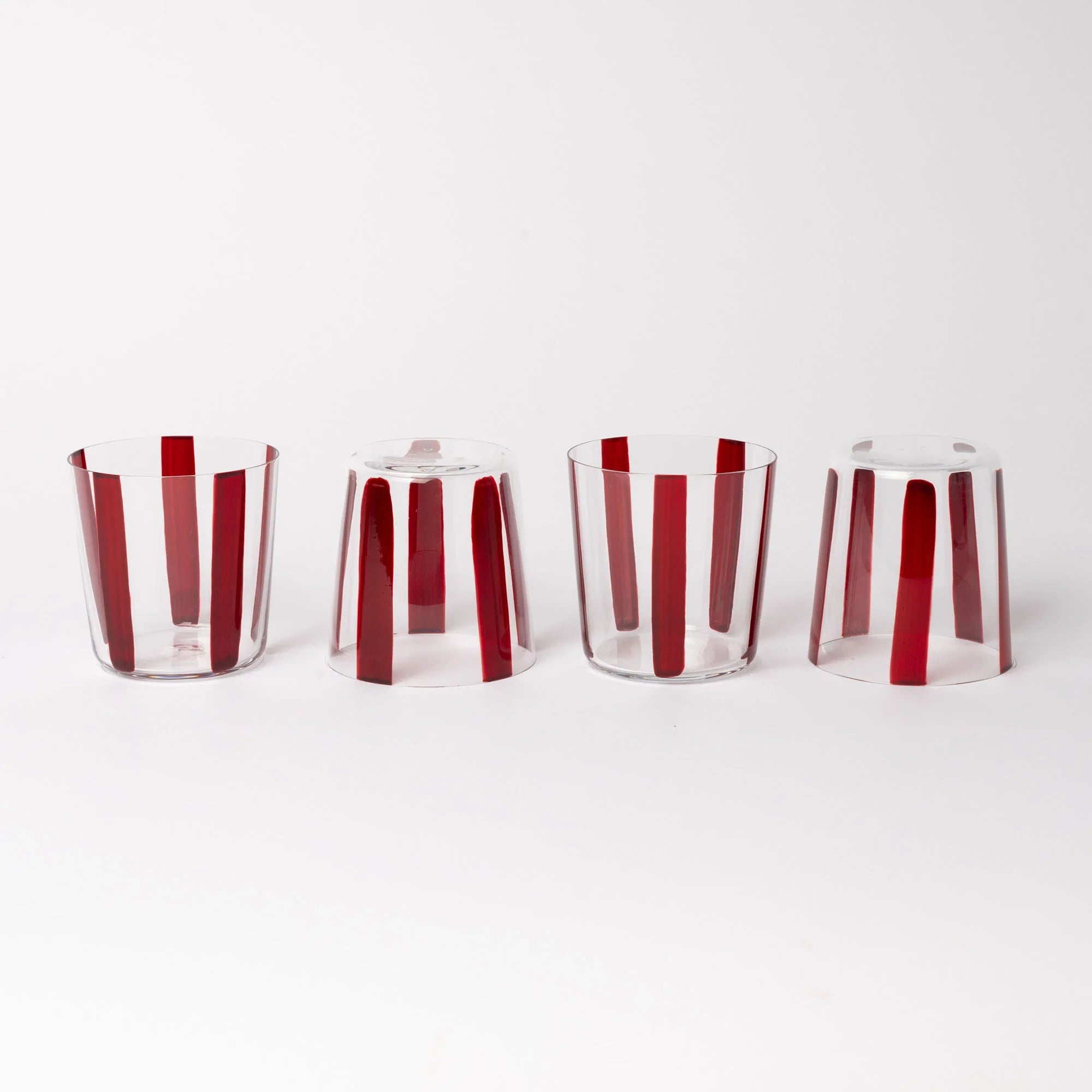 Nova Stripe Low Glass Tumbler Set of 4 in burgundy by The Conran Shop