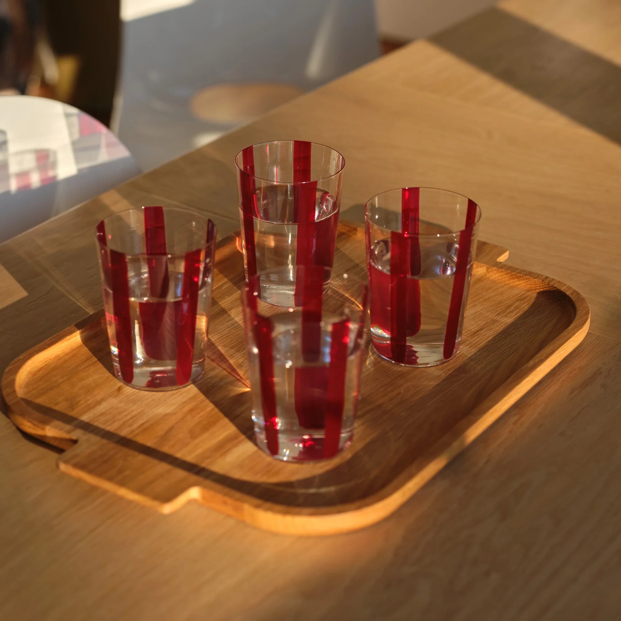 Nova Stripe Tall Glass Tumbler Set of 4 in burgundy by The Conran Shop at Lifestory