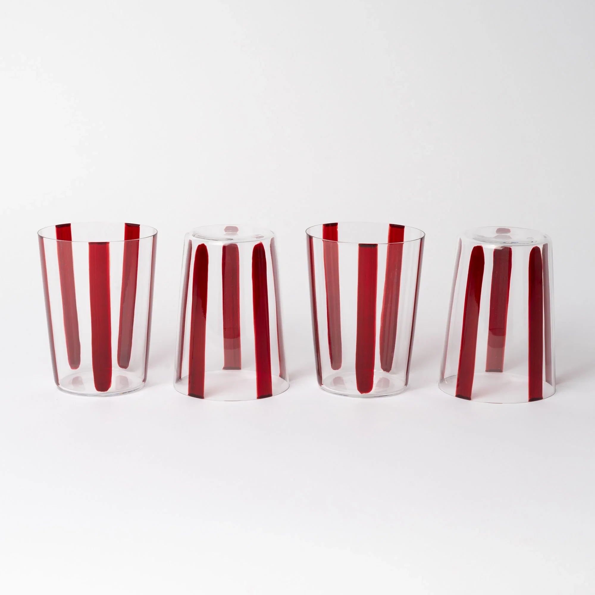 Nova Stripe Tall Glass Tumbler Set of 4 in burgundy by The Conran Shop at Lifestory