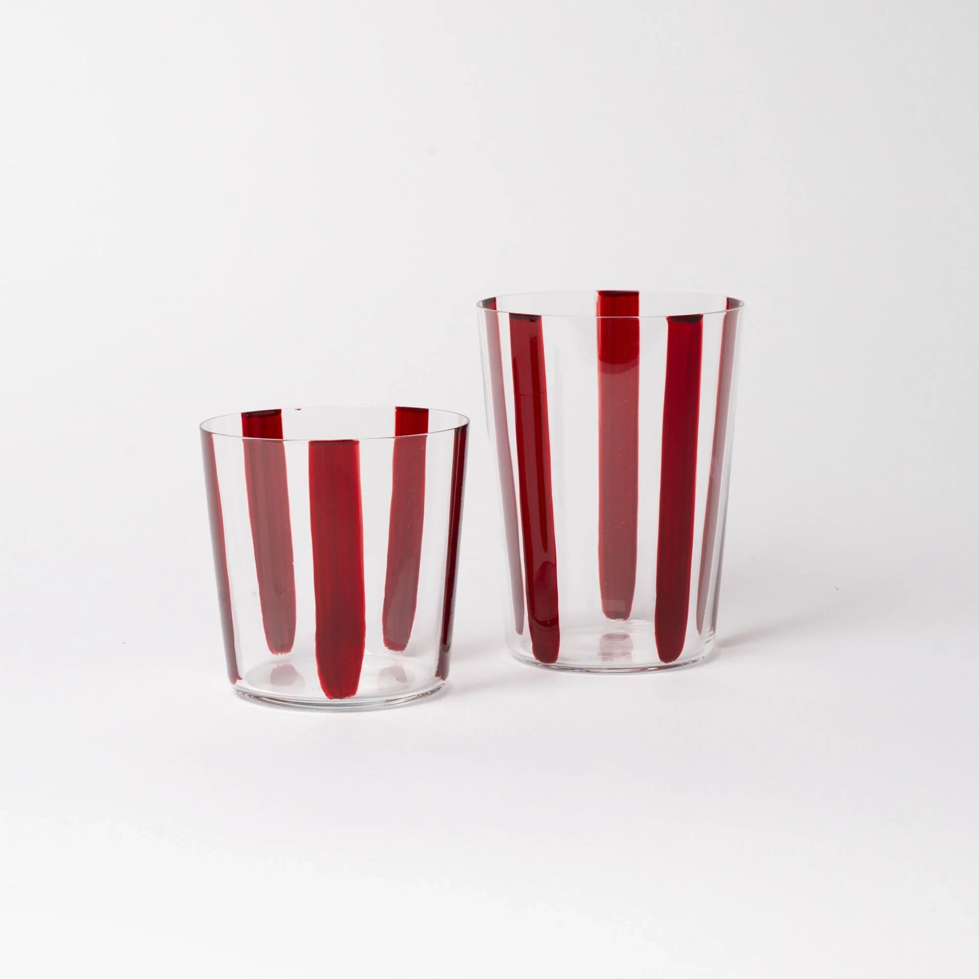 Nova Stripe Tall and medium Glass Tumblers in burgundy by The Conran Shop at Lifestory