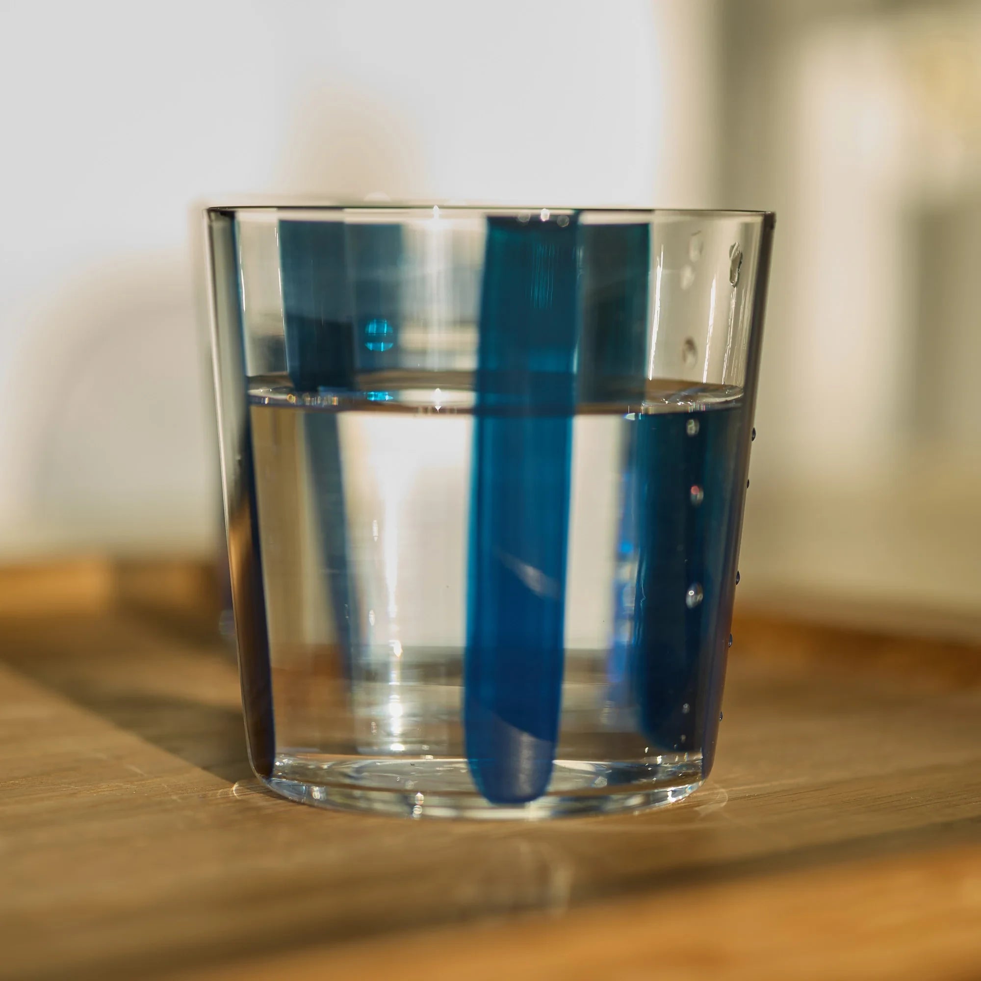 Nova Stripe Low Glass Tumbler Set of 4 in navy by The Conran Shop