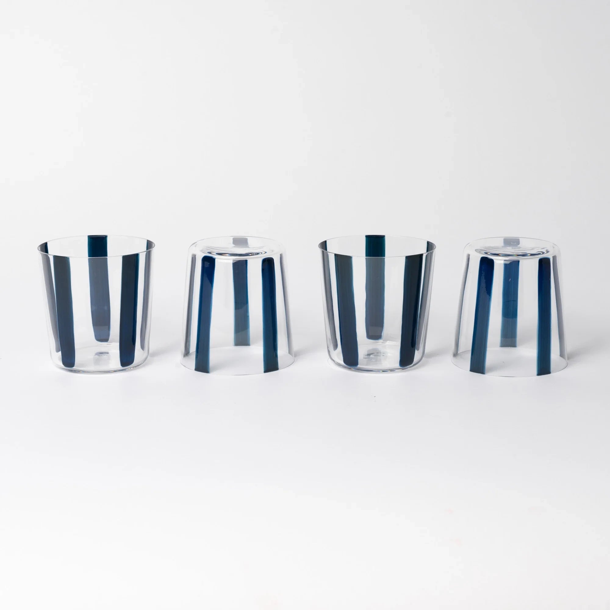 Nova Stripe Low Glass Tumbler Set of 4 in navy by The Conran Shop