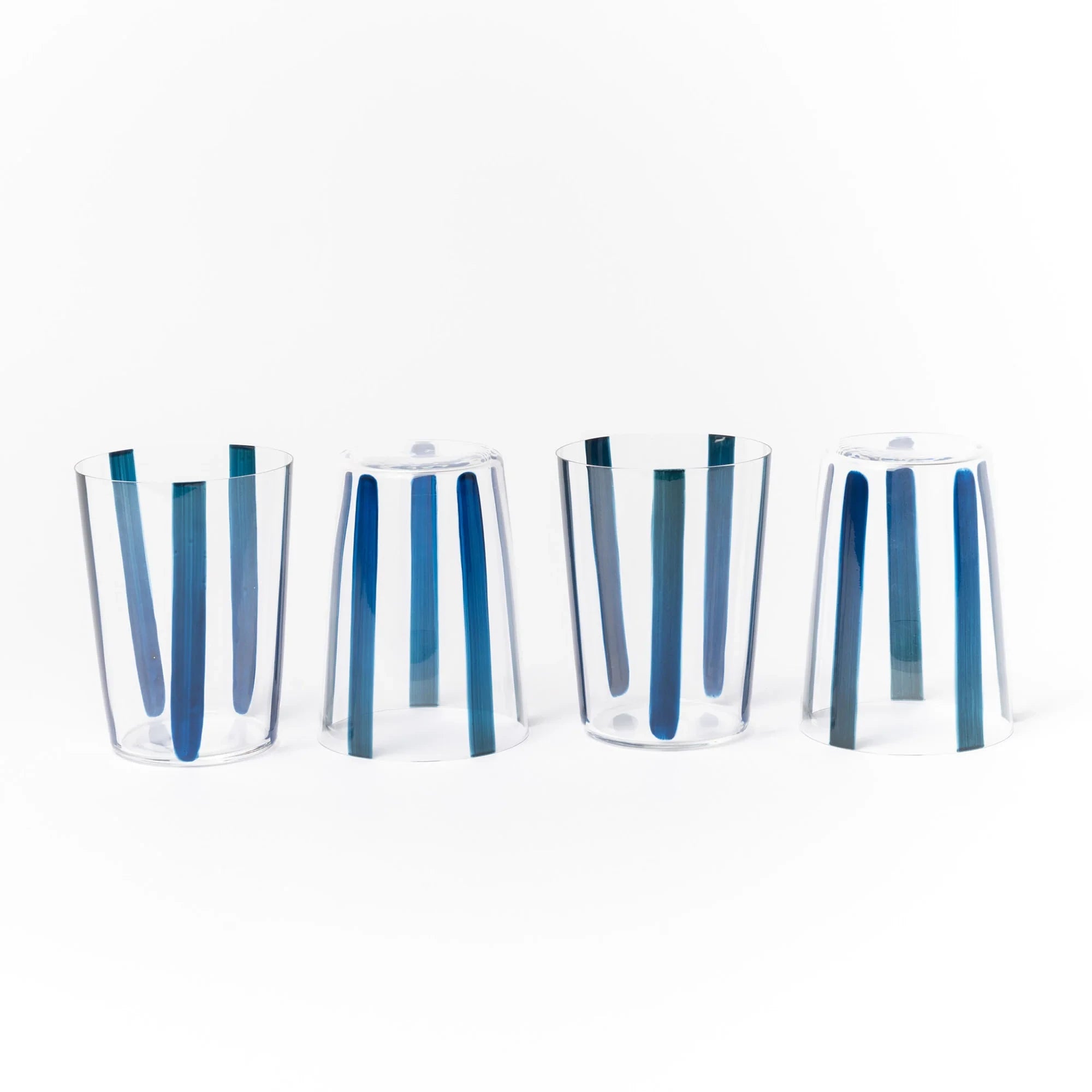 Nova Stripe Tall Glass Tumbler Set of 4 in Navy by The Conran Shop at Lifestory